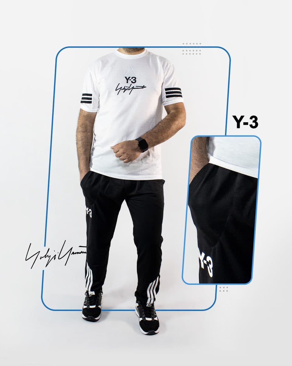 ست تیشرت شلوار مردانه سفید مشکی آستین کوتاه Y-3 مدل 1552 — تصویر ۳