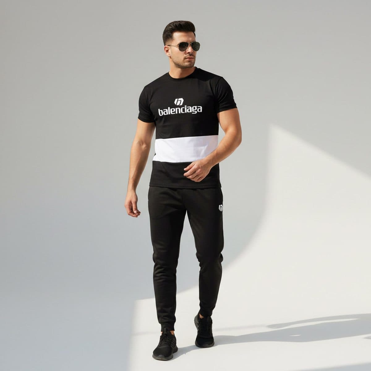 ست تیشرت شلوار مشکی سفید balenciaga مدل 2084 — تصویر ۴