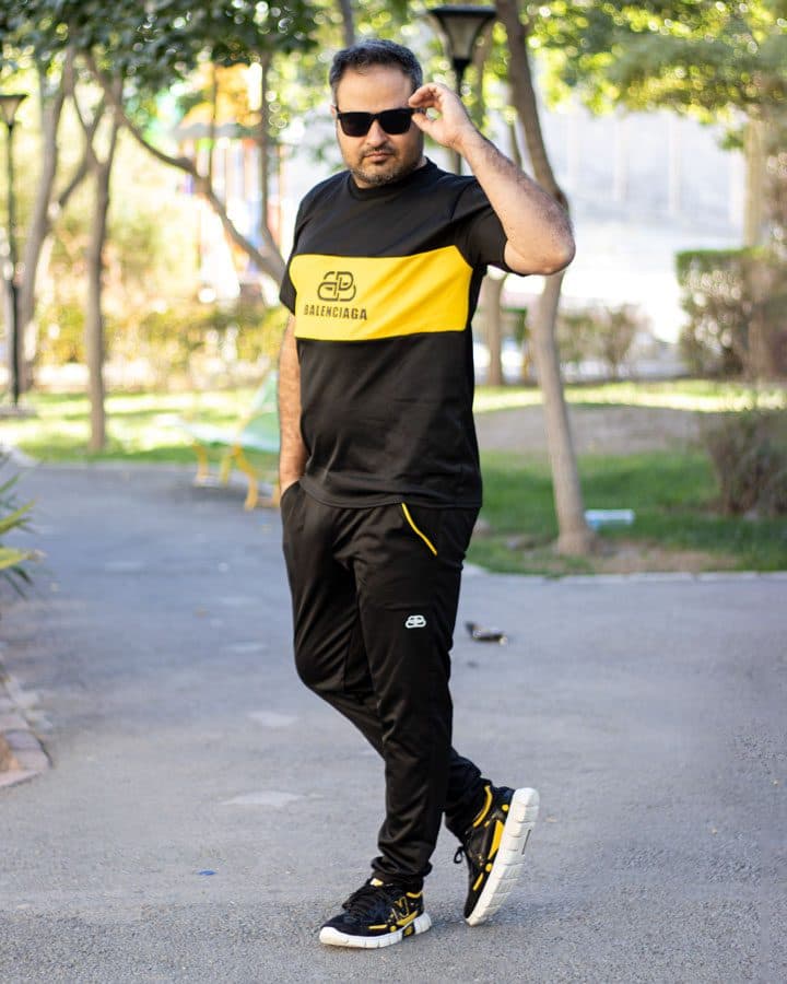 ست تیشرت شلوار مشکی زرد آستین کوتاه Balenciaga مدل 1923