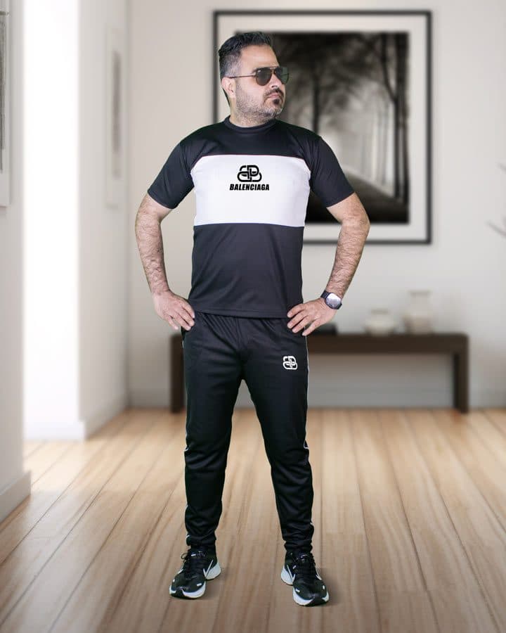 ست تیشرت شلوار آستین کوتاه مشکی سفید Balenciga مدل 1837