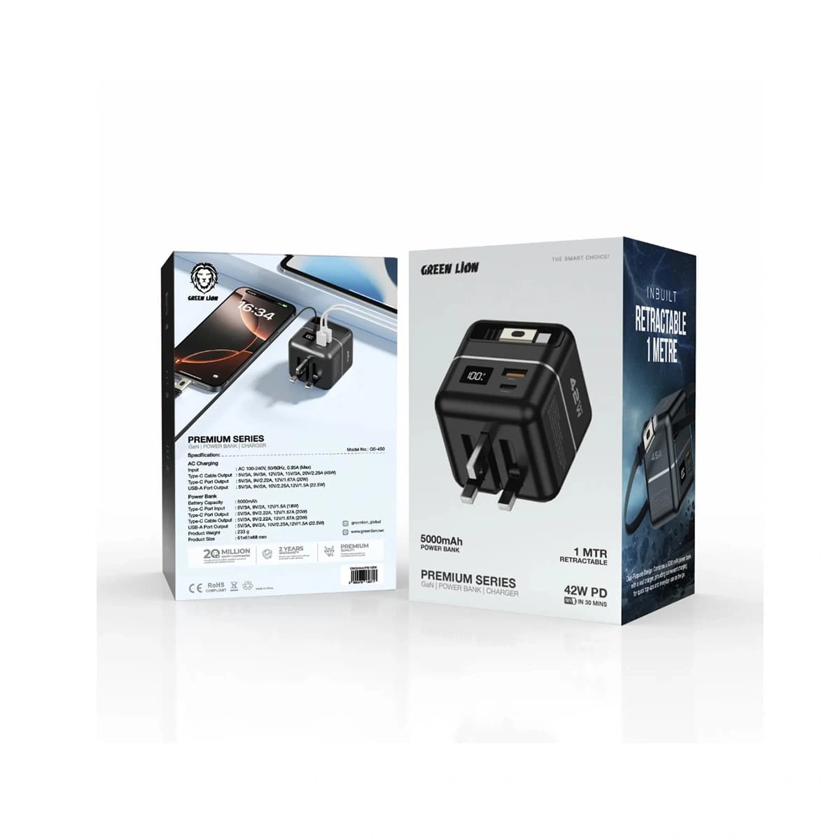 شارژر دیواری و پاوربانک گرین لاین GaN Premium Series 42W ظرفیت 5000 میلیآمپرساعت — تصویر ۱۱