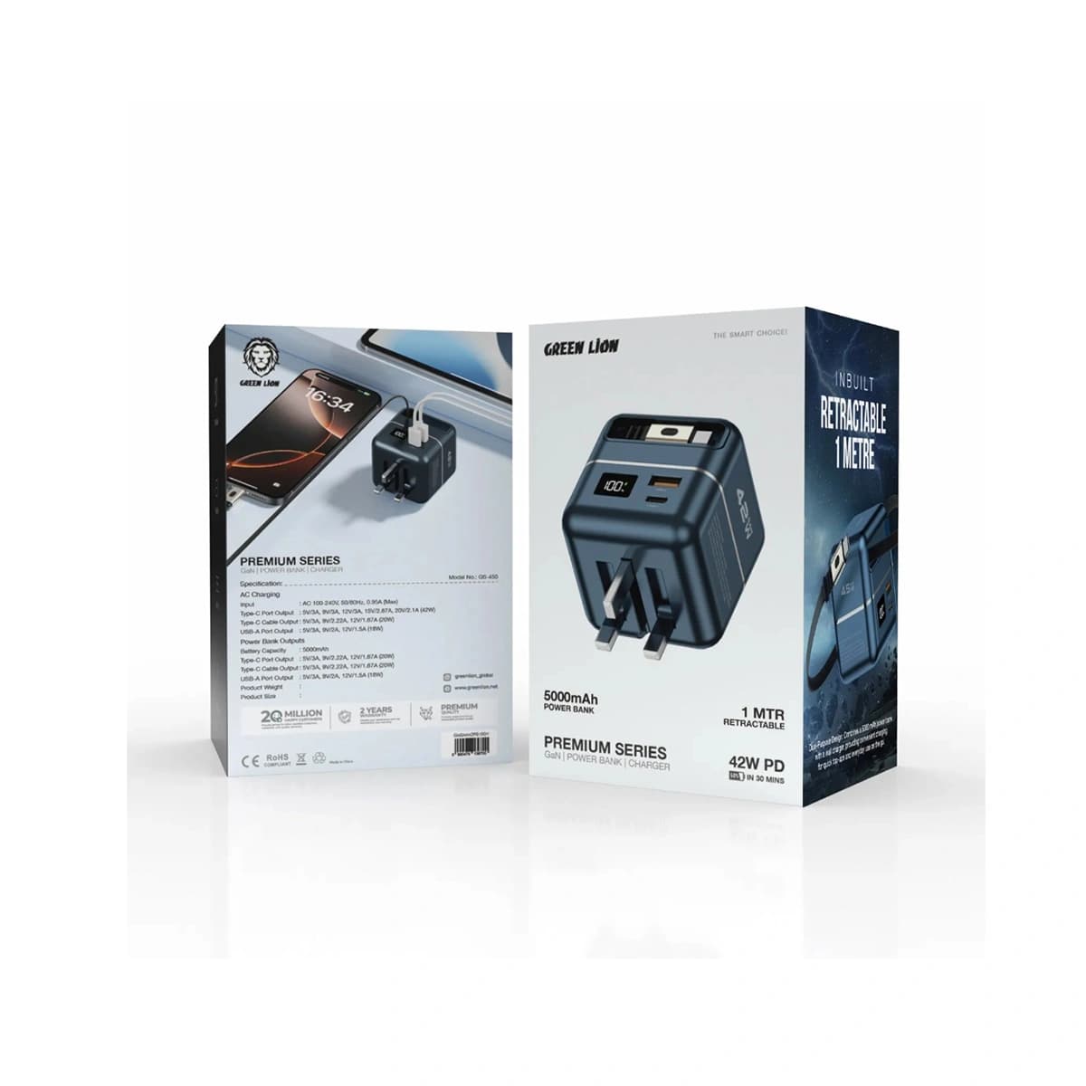شارژر دیواری و پاوربانک گرین لاین GaN Premium Series 42W ظرفیت 5000 میلیآمپرساعت — تصویر ۴