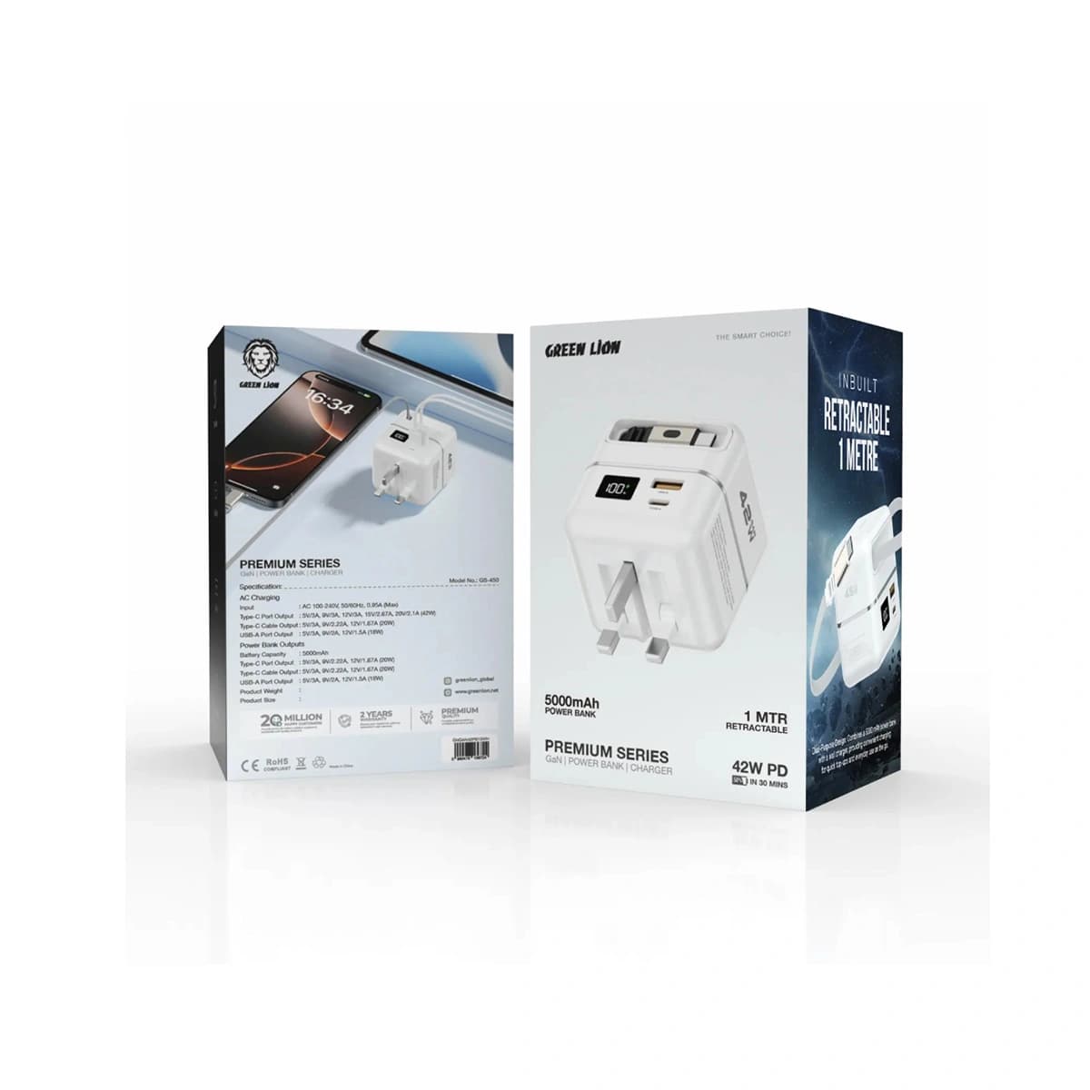 شارژر دیواری و پاوربانک گرین لاین GaN Premium Series 42W ظرفیت 5000 میلیآمپرساعت — تصویر ۹