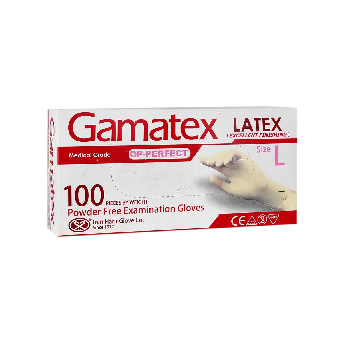 دستکش معاینه لاتکس بدون پودر 100 عددی (بزرگ L)