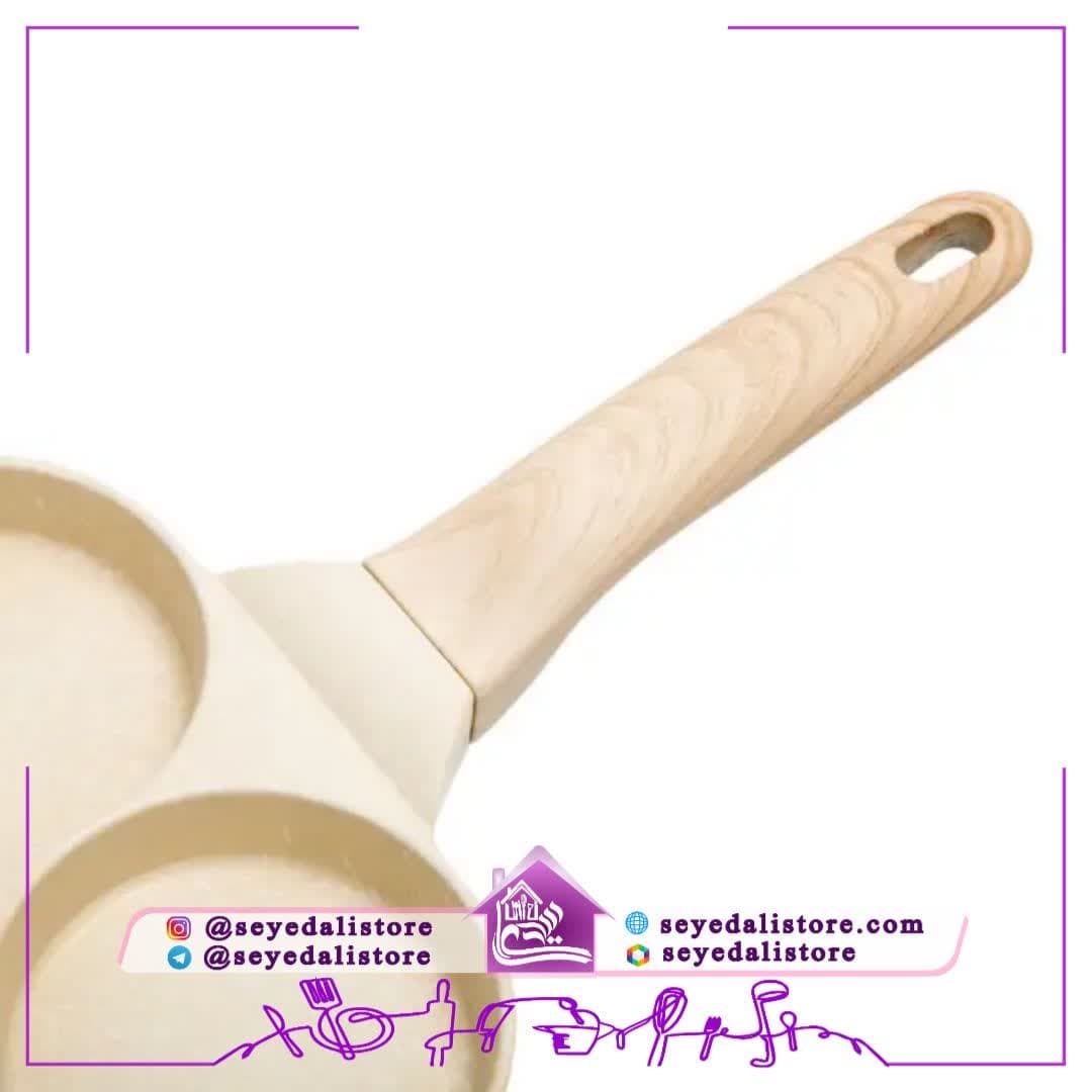 تابه پنکیک ۴ خانه گرانیتی دسته طرح چوب (قالب دار) — تصویر ۴