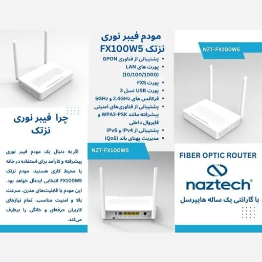 مودم فیبرنوری نزتک مدل NZT-FX100W5 — تصویر ۸
