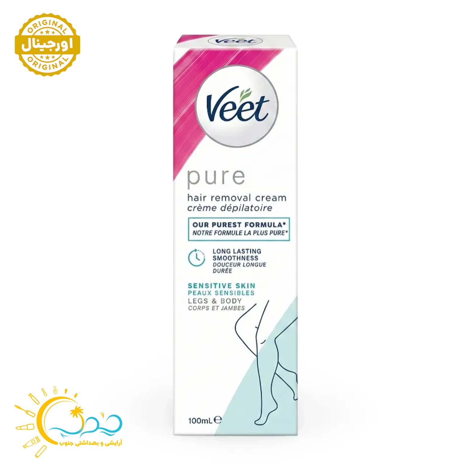 کرم موبر ویت Veet مدل پیور مناسب پوست حساس محصول کشور فرانسه حجم 100 میل — تصویر ۲