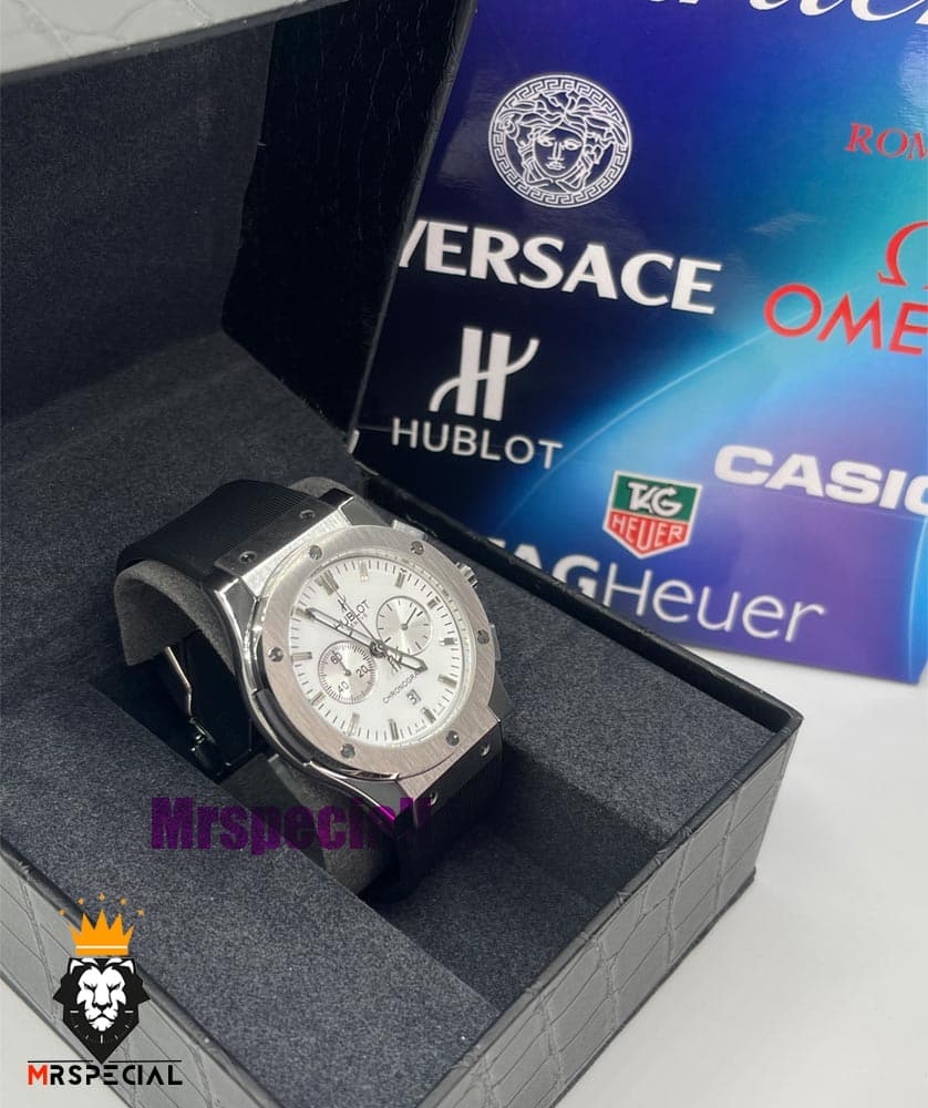ساعت مچی مردانه هابلوت کرنوگراف بند رابر مشکی صفحه سفید HUBLOT BIG BANG 021480 — تصویر ۹