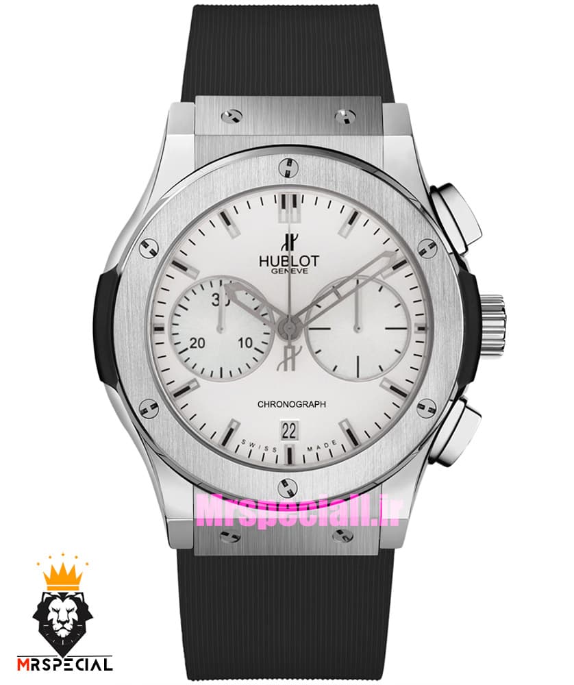 ساعت مچی مردانه هابلوت کرنوگراف بند رابر مشکی صفحه سفید HUBLOT BIG BANG 021480 — تصویر ۷
