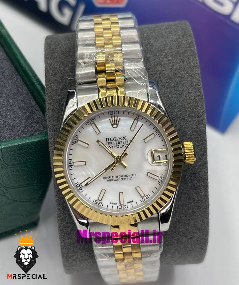 ساعت رولکس زنانه دیت جاست اتوماتیک دورنگ طلایی صفحه سفید 021476 ROLEX DATEJUST — تصویر ۹