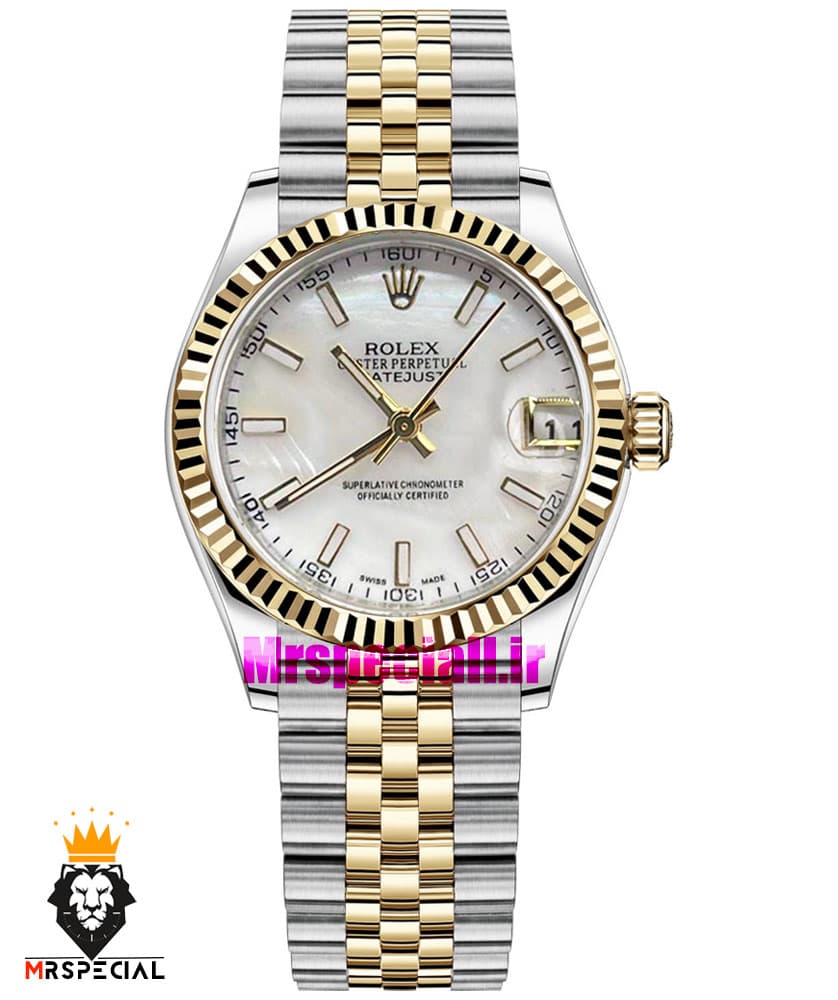 ساعت رولکس زنانه دیت جاست اتوماتیک دورنگ طلایی صفحه سفید 021476 ROLEX DATEJUST — تصویر ۸