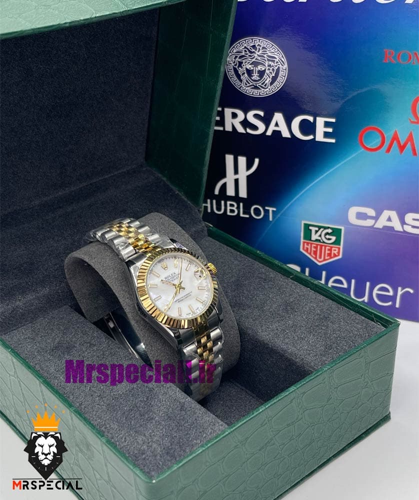ساعت رولکس زنانه دیت جاست اتوماتیک دورنگ طلایی صفحه سفید 021476 ROLEX DATEJUST — تصویر ۵