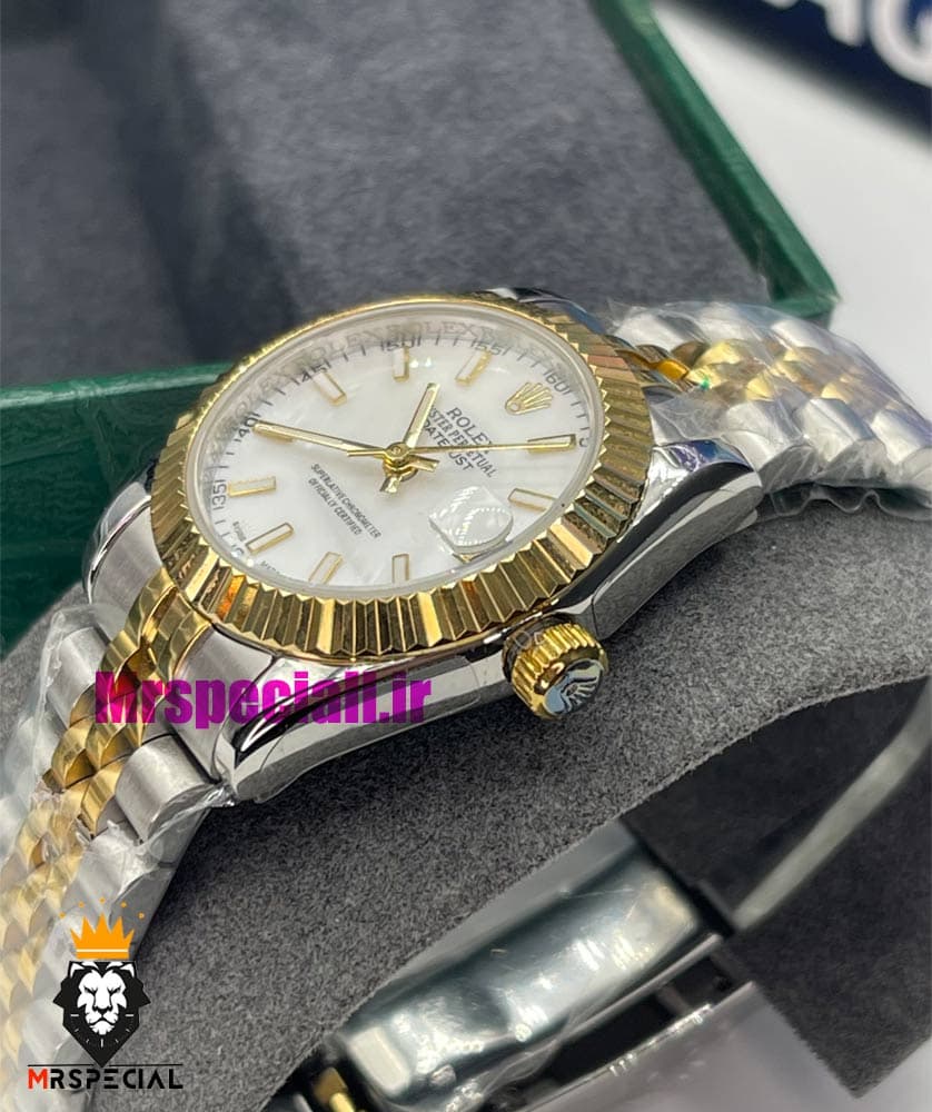 ساعت رولکس زنانه دیت جاست اتوماتیک دورنگ طلایی صفحه سفید 021476 ROLEX DATEJUST — تصویر ۴