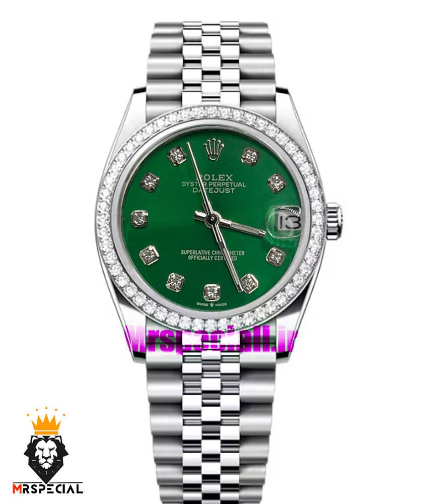 ساعت رولکس زنانه دیت جاست اتوماتیک استیل قاب نگین صفحه سبز 021471 ROLEX DATEJUST