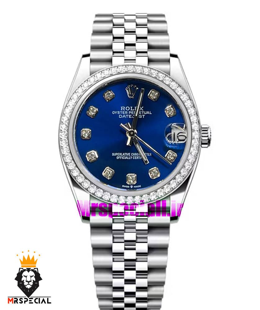 ساعت رولکس زنانه دیت جاست اتوماتیک استیل قاب نگین صفحه ابی 021470 ROLEX DATEJUST — تصویر ۸