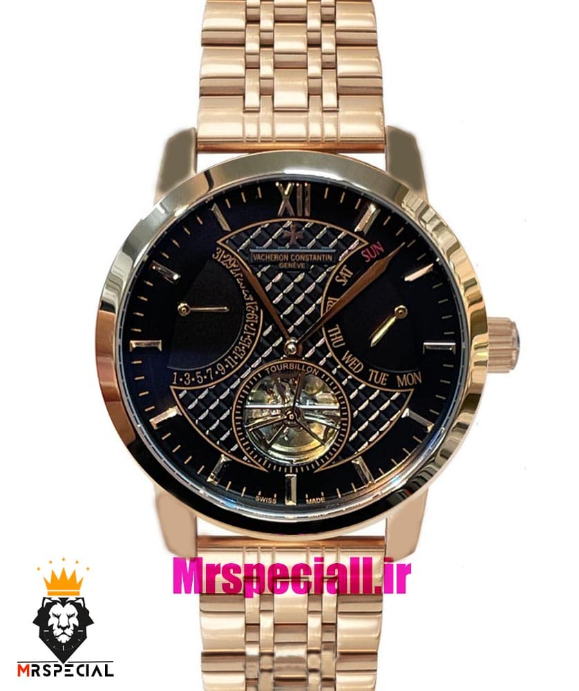 ساعت مردانه واشرون کنستانتین اتوماتیک رزگلد صفحه مشکی Vacheron Constantin 021448