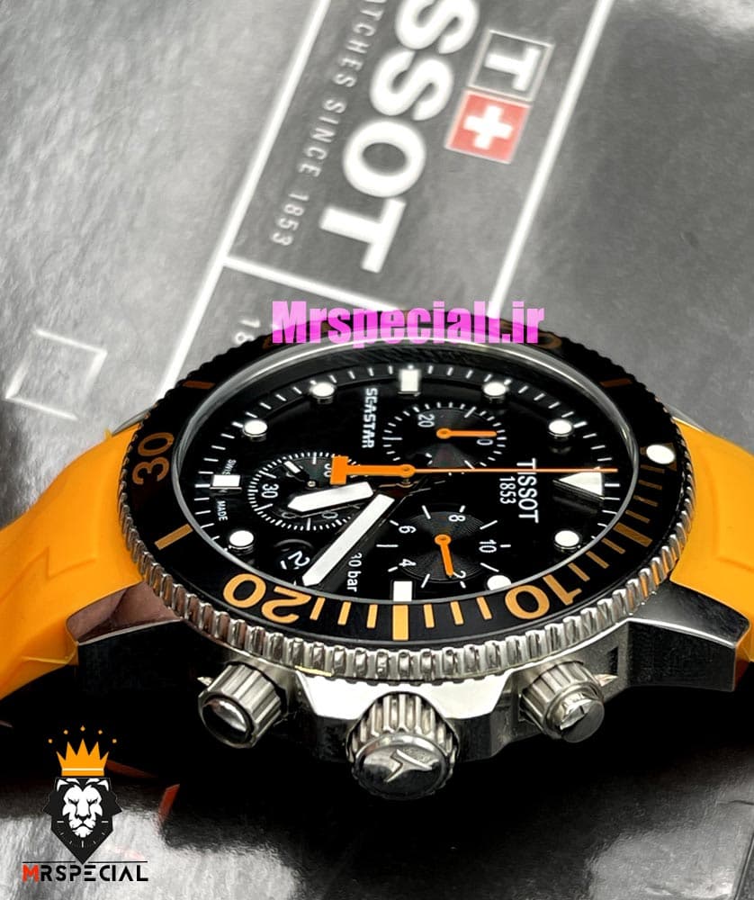 ساعت تیسوت مردانه مدل سی استار موتور کرنوگراف بند رابر نارنجی صفحه مشکی 021416 TISSOT SEASTAR — تصویر ۱۰