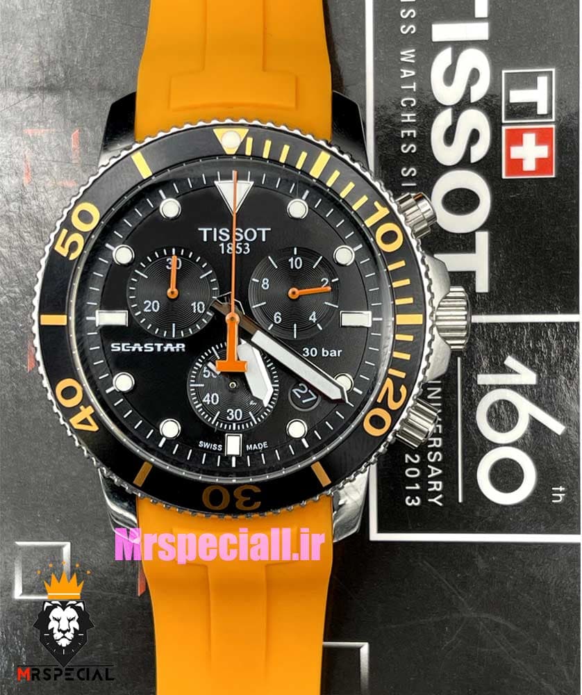 ساعت تیسوت مردانه مدل سی استار موتور کرنوگراف بند رابر نارنجی صفحه مشکی 021416 TISSOT SEASTAR — تصویر ۹