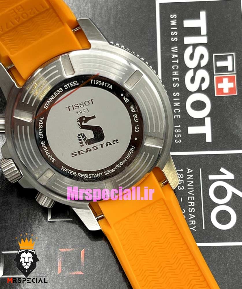 ساعت تیسوت مردانه مدل سی استار موتور کرنوگراف بند رابر نارنجی صفحه مشکی 021416 TISSOT SEASTAR — تصویر ۶