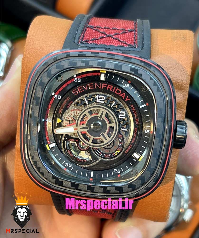 ساعت مچی مردانه سون فرایدی اتوماتیک بند رابر مشکی قرمز صفحه مشکی قرمز SEVENFRIDAY 021409 — تصویر ۸