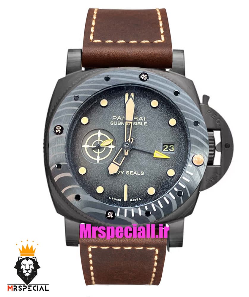ساعت مردانه پنرای اتوماتیک بند چرم قهوه ای صفحه مشکی 021405 Panerai Luminor Submersible