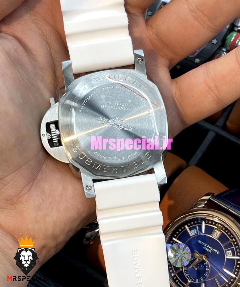 ساعت مردانه پنرای اتوماتیک بند رابر سفید صفحه تیفانی 021402 Panerai Luminor Submersible — تصویر ۱۲
