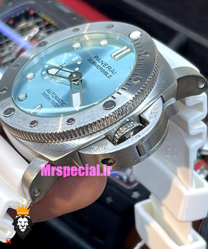 ساعت مردانه پنرای اتوماتیک بند رابر سفید صفحه تیفانی 021402 Panerai Luminor Submersible — تصویر ۱۱