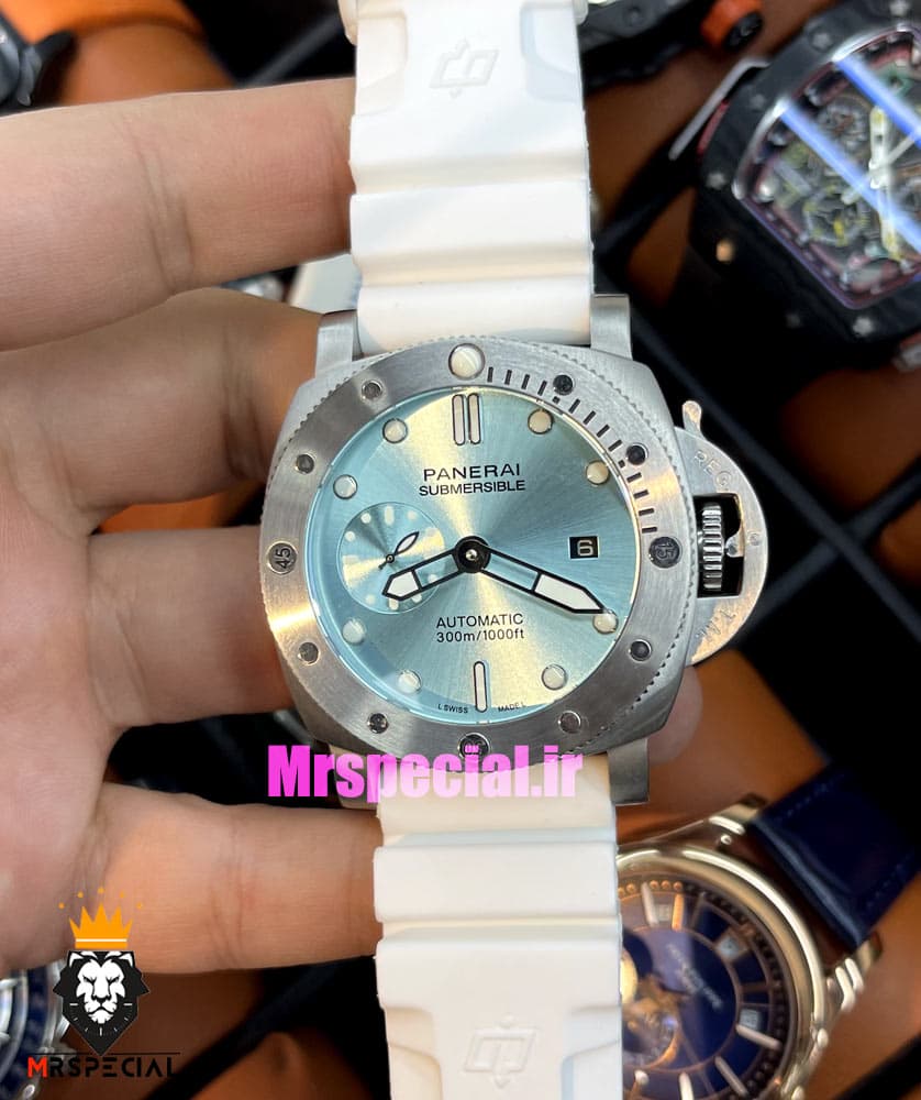 ساعت مردانه پنرای اتوماتیک بند رابر سفید صفحه تیفانی 021402 Panerai Luminor Submersible — تصویر ۴