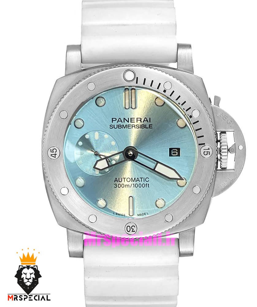 ساعت مردانه پنرای اتوماتیک بند رابر سفید صفحه تیفانی 021402 Panerai Luminor Submersible — تصویر ۲