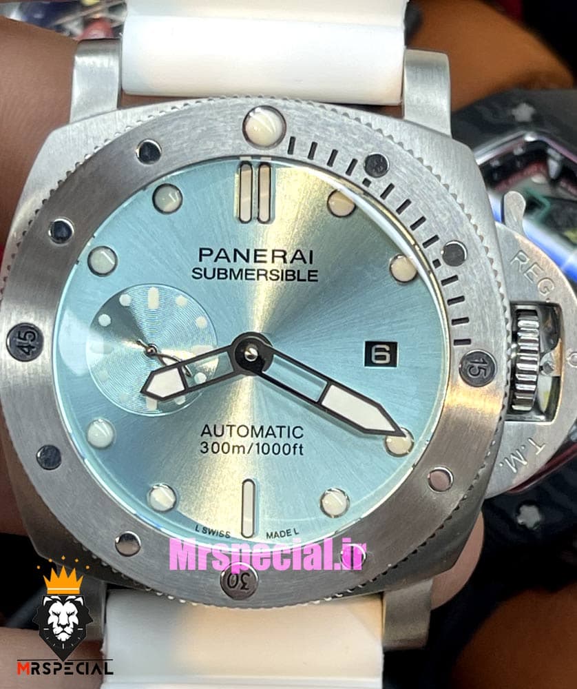 ساعت مردانه پنرای اتوماتیک بند رابر سفید صفحه تیفانی 021402 Panerai Luminor Submersible — تصویر ۳