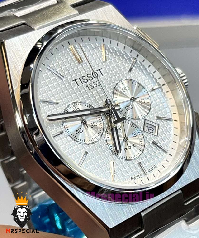 ساعت تیسوت مردانه مدل پی ار ایکس استیل کرنوگراف صفحه سفید 021398 TISSOT PRX — تصویر ۱۱