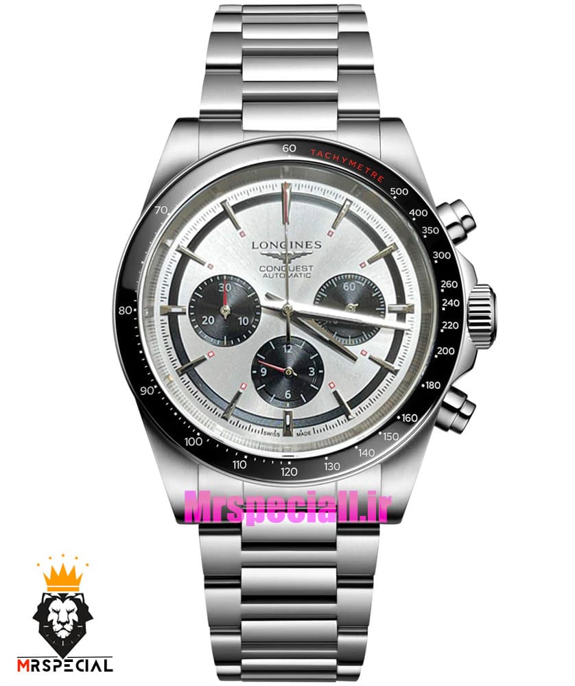 ساعت لونژین مردانه کرنوگراف استیل صفحه سفید LONGINES Conquest 021377