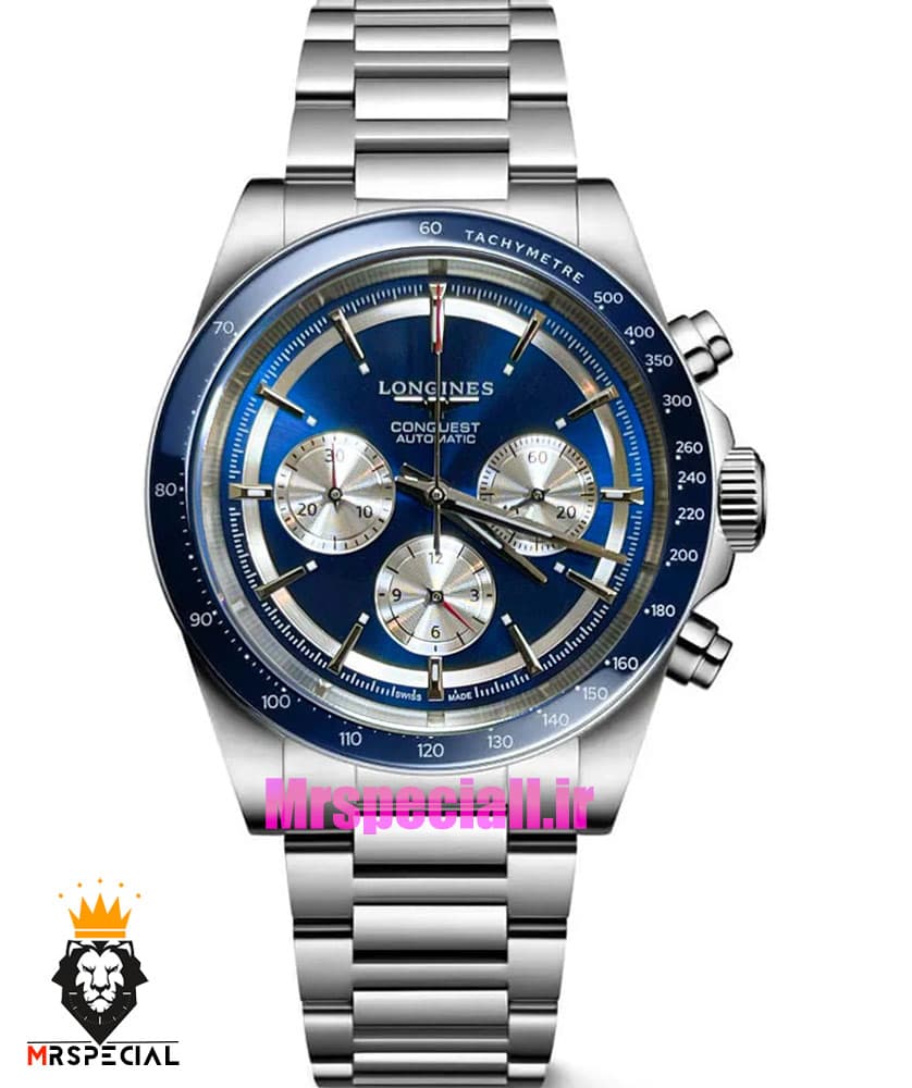 ساعت لونژین مردانه کرنوگراف استیل صفحه ابی LONGINES Conquest 021374