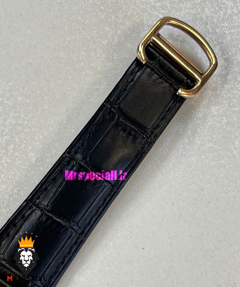 ساعت کارتیه مردانه اتوماتیک بند چرم قاب رزگلد صفحه طوسی CARTIER 021343 — تصویر ۷