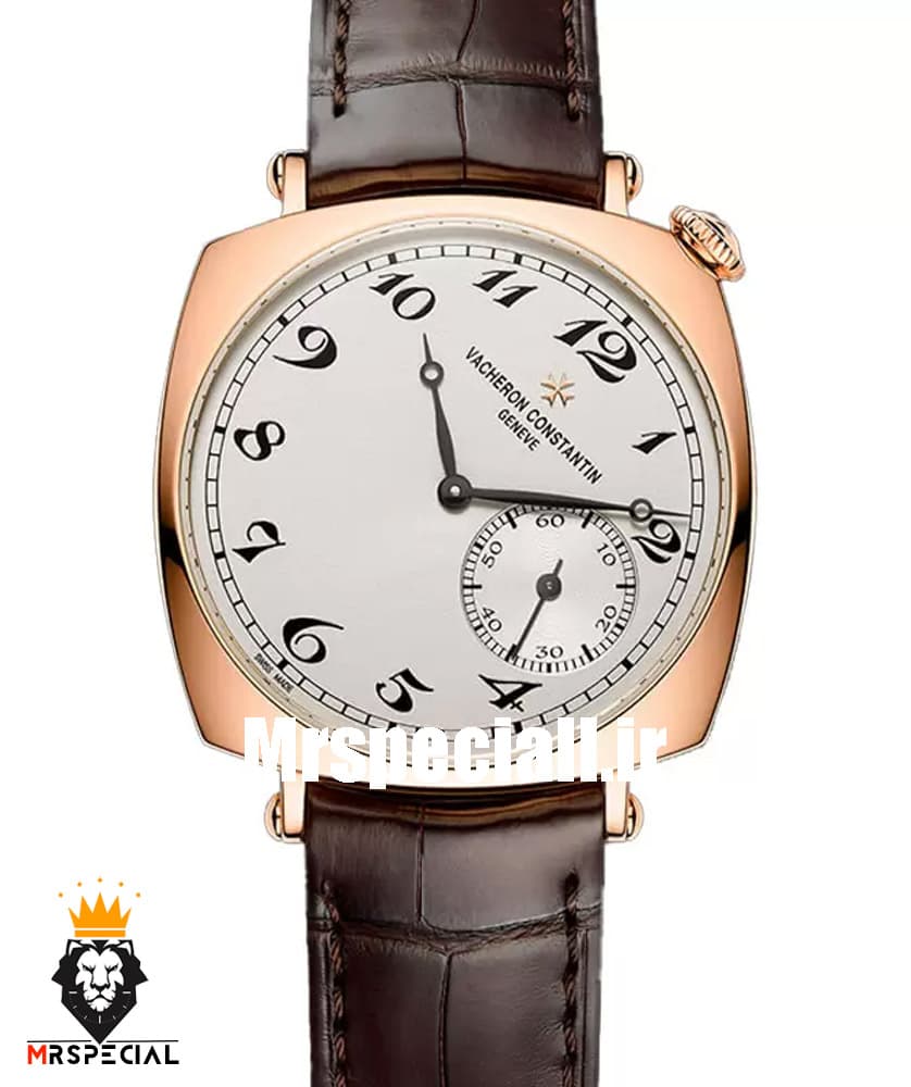 ساعت مردانه واشرون کنستانتین اتوماتیک رزگلد بند چرم صفحه سفید Vacheron Constantin 021335