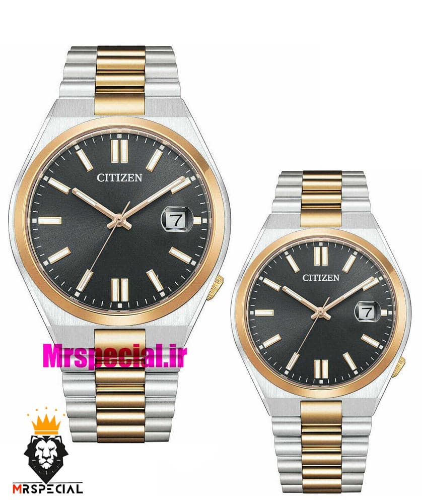 ساعت سیتیزن ست مردانه و زنانه سویوسا کوارتز دورنگ طلایی صفحه مشکی 021326 CITIZEN TSUYOSA — تصویر ۲