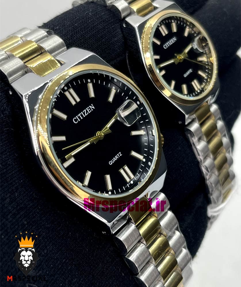 ساعت سیتیزن ست مردانه و زنانه سویوسا کوارتز دورنگ طلایی صفحه مشکی 021326 CITIZEN TSUYOSA — تصویر ۴