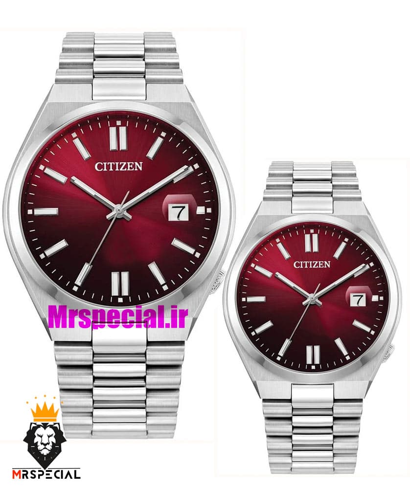 ساعت سیتیزن ست مردانه و زنانه سویوسا کوارتز استیل صفحه قرمز 021323 CITIZEN TSUYOSA