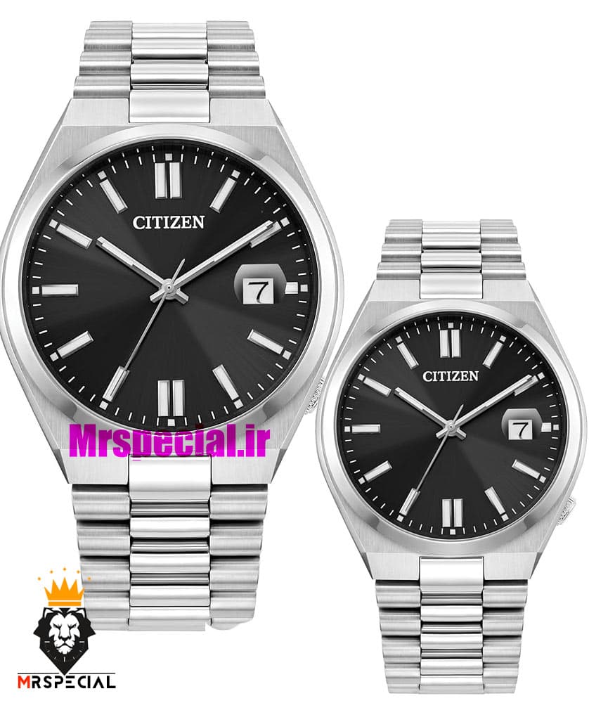 ساعت سیتیزن ست مردانه و زنانه سویوسا کوارتز استیل صفحه مشکی 021319 CITIZEN TSUYOSA
