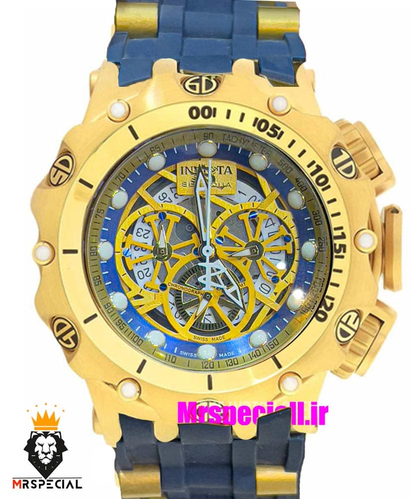 ساعت اینویکتا مردانه هیبرید طلایی کرنوگراف بند رابر ابی INVICTA Hybrid 021298