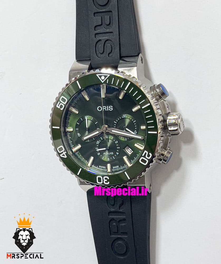 ساعت اوریس مردانه کرنوگراف بند رابر صفحه سبز یشمی 021296 ORIS WATCH — تصویر ۱۲