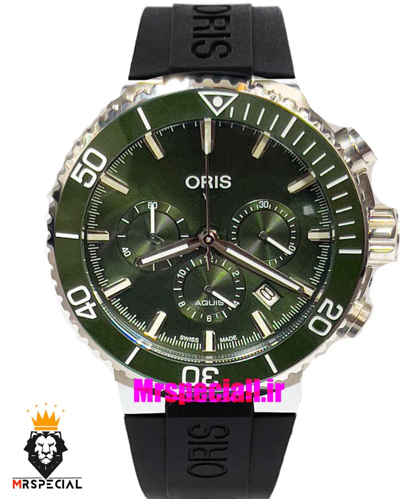 ساعت اوریس مردانه کرنوگراف بند رابر صفحه سبز یشمی 021296 ORIS WATCH