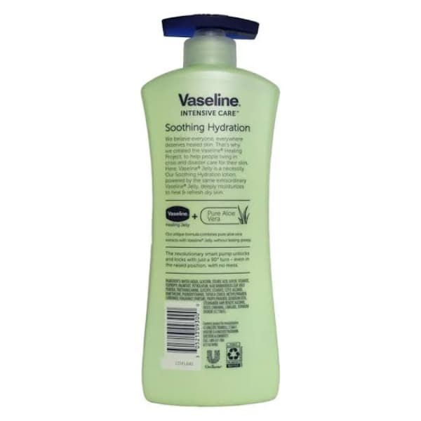 لوسیون وازلین vaseline مدل آلوئه ورا soothing hydration سبز پمپی 725میل — تصویر ۵
