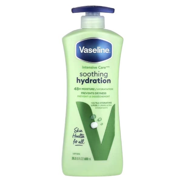 لوسیون وازلین vaseline مدل آلوئه ورا soothing hydration سبز پمپی 725میل — تصویر ۴