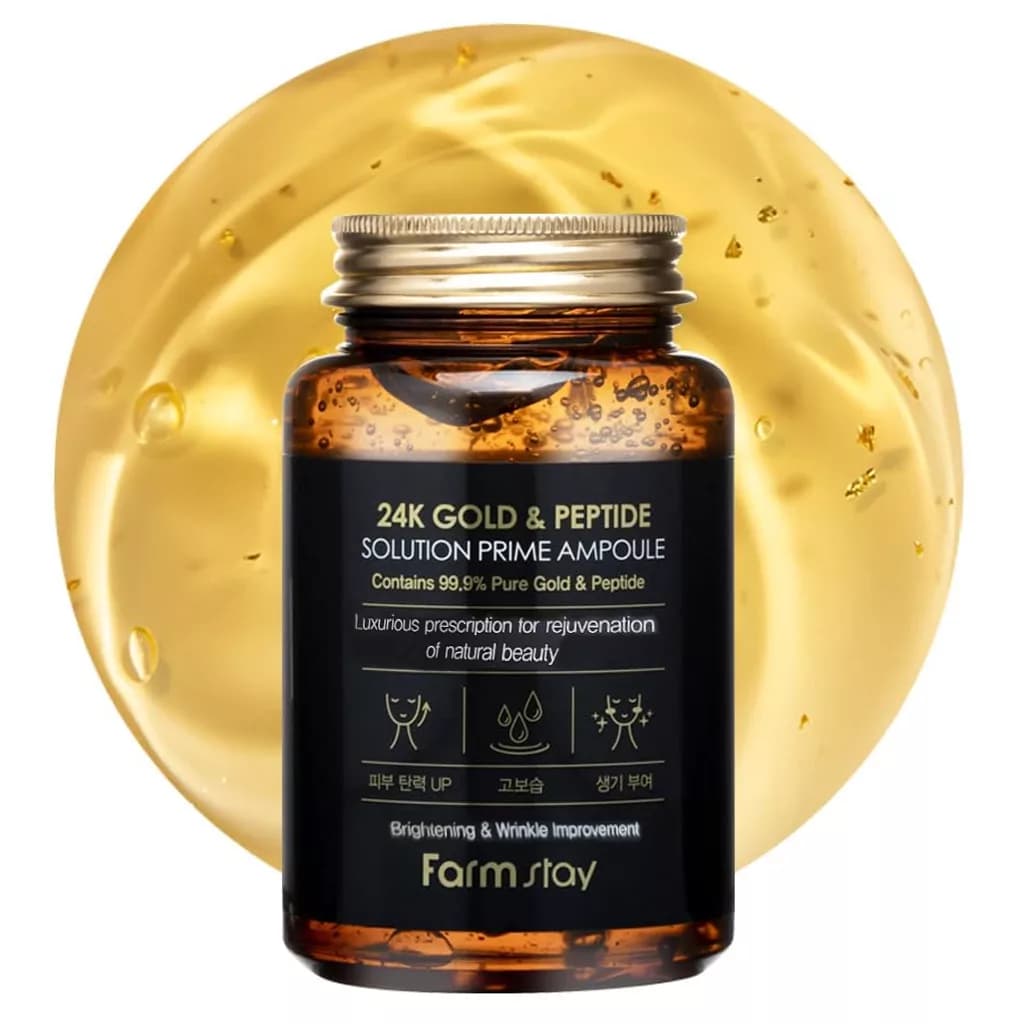 آمپول ژل آبرسان ضدچروک و جوانساز قوی پپتاید و طلا فارم استی Farm Stay 24k Gold & Peptide Solution Prime Ampoule — تصویر ۱۲