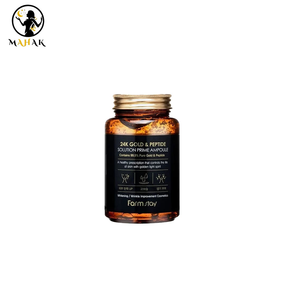 آمپول ژل آبرسان ضدچروک و جوانساز قوی پپتاید و طلا فارم استی Farm Stay 24k Gold & Peptide Solution Prime Ampoule — تصویر ۲