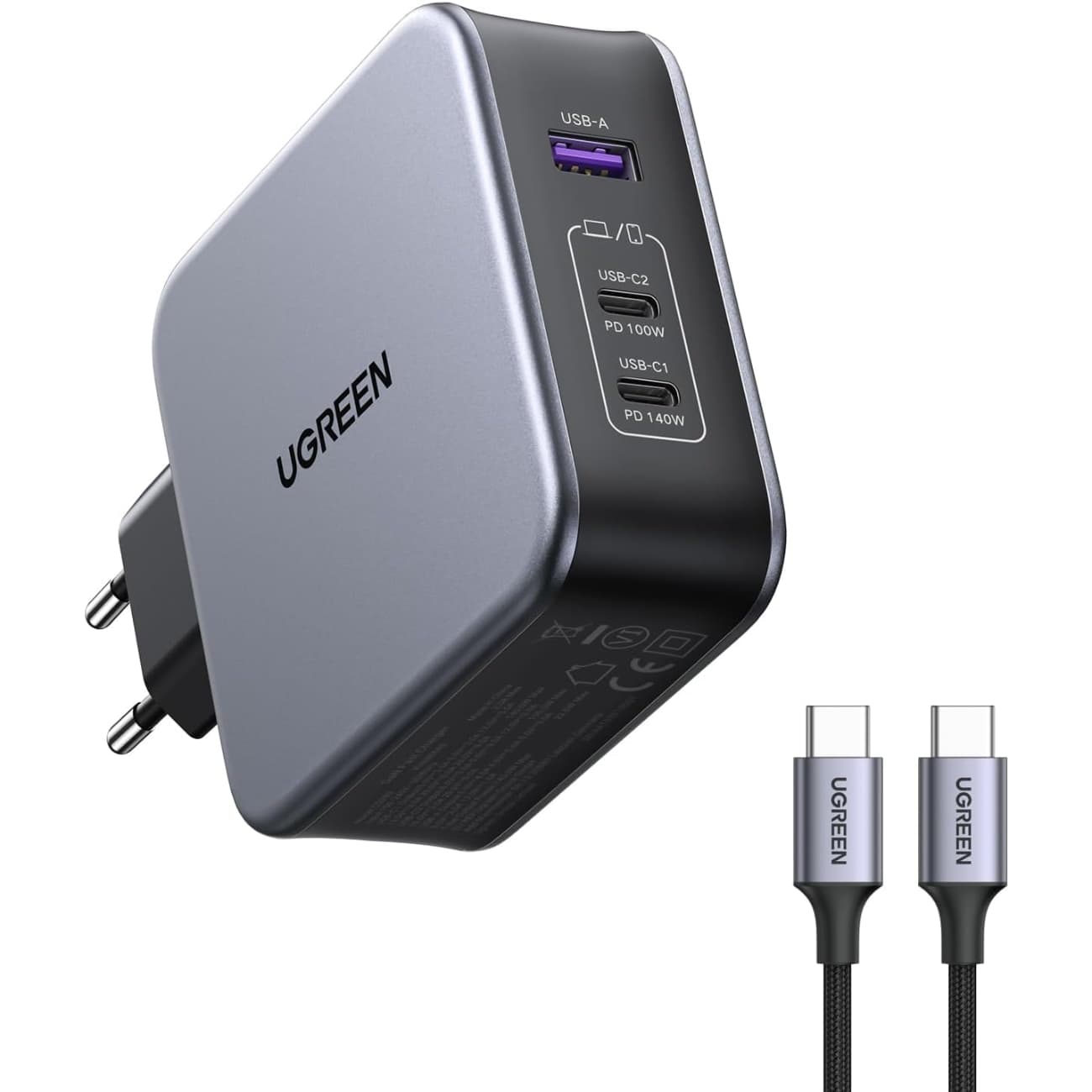 شارژر دیواری یوگرین 140 وات با دو پورت USB-C و یک پورت USB-A مدل CD289 همراه با کابل USB-C — تصویر ۱۲