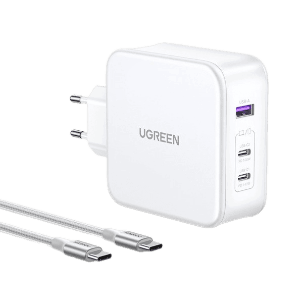 شارژر دیواری یوگرین 140 وات با دو پورت USB-C و یک پورت USB-A مدل CD289 همراه با کابل USB-C