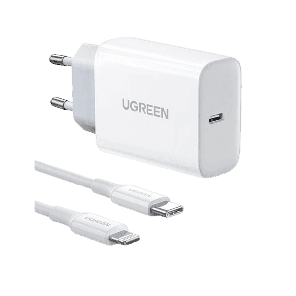 شارژر دیواری ۲۰ وات با پورت USB-C PD یوگرین مدل CD137 همراه با کابل USB-C to Lightning