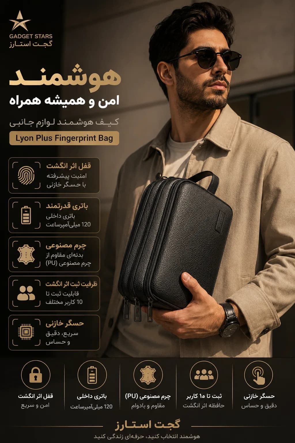 کیف هوشمند گرین لاین مدل Green Lion Lyon Plus Fingerprint Bag — تصویر ۷